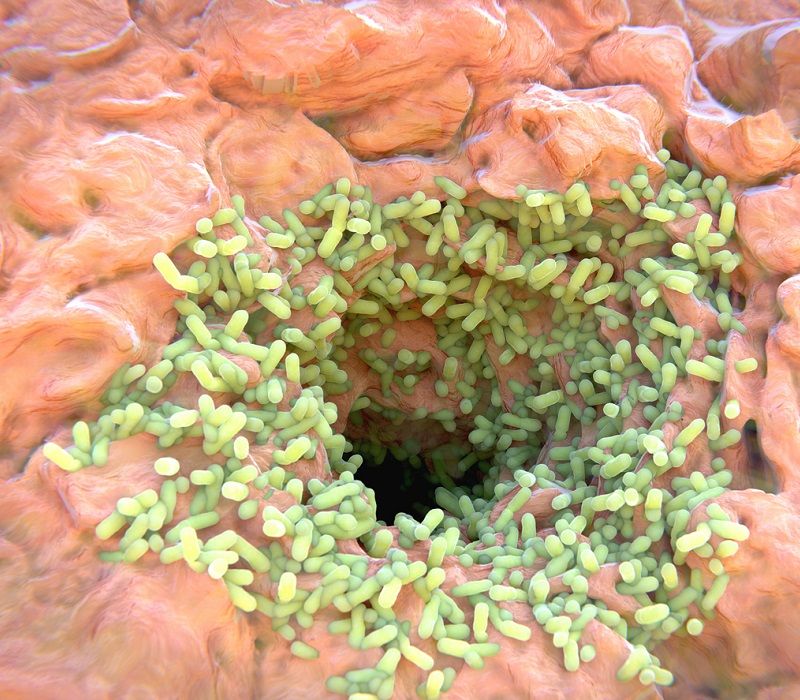 Bacterias en el poro de una glándula sudorípara